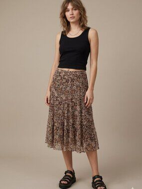 Christopher & Banks Vintage Women's Size 4 Brown Floral Whimsigoth Midi Skirt